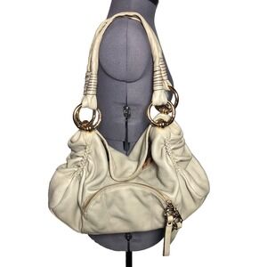 Y2K B Makowsky Leather Slouch Hobo Bag Beige Soft Leather Shoulder Purse DM